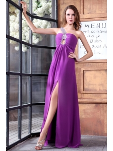 One Shoulder Beading and High Silt Chiffon Prom Dress in Lilac