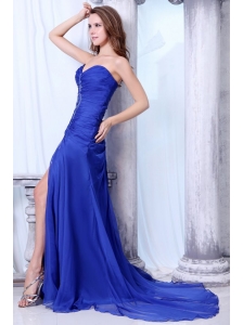 Sweetheart Column Beading and High Silt Chiffon Blue Prom Dress