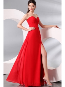 Red Sweetheat High Slit Sexy Seetheart Prom Dress with Side Zipper