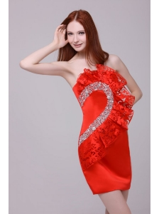 Column Wine Red Strapless Beading and Ruching Prom Dress