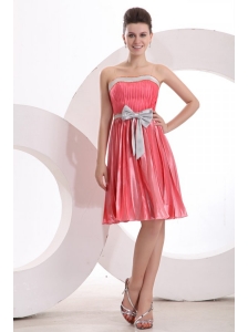 Empire Sashes Pleats Strapless Watermelon Red Prom Dress