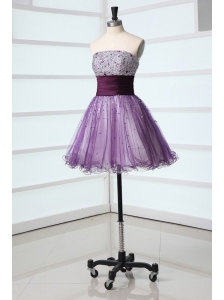 Purple A-line Strapless Beaded Short Prom Dress