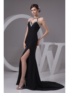 Sexy Empire Halter Beading Chiffon Prom Dress with Court Train