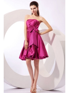 Strapless Fuchisa Prom Dress with Bow Knot A-line Knee-length
