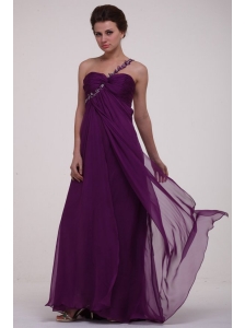 Empire Purple One Shoulder Ruching Appliques Long Prom Dress