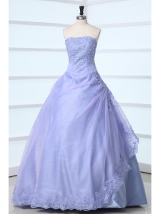 Lavender Strapless Appliques Decorate Quinceanera Dress for Sweet 16