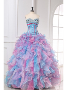 Multi-color Sweetheart Long Beading and Ruffles Quinceanera Dress