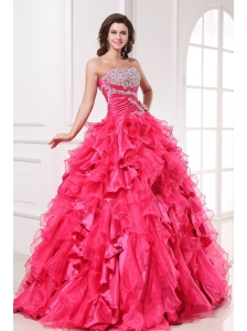 Sweetheart Beading and Ruffles Long Hot Pink Quinceanera Dress