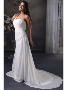 Column One Shoulder Ruching Court Train Chiffon Wedding Dress