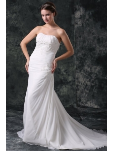 Column Strapless Beading Chiffon Court Train Lace Up Wedding Dress