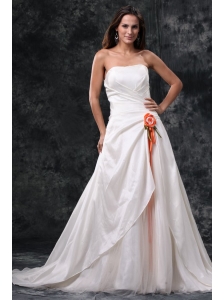 Column Strapless Ruching Court Train Taffeta Wedding Dress
