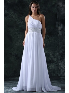 Empire Brush Train Beading Chiffon Zipper Up Wedding Dress