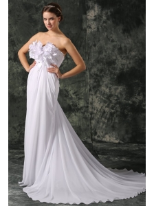 Empire Sweetheart Court Train Beading and Hand Made Flower Chiffon Wedding Dress