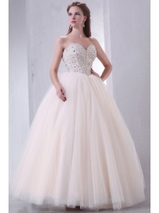Lace Up Beaded Sweetheart A-line Wedding Dress with Tulle