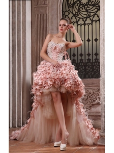 Unique High-low Cathedral Train Wedding Dress with Lace and Beading