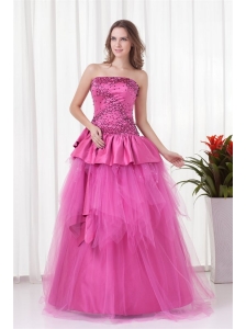 A-line Strapless Beading and Bowknot Quinceanera Dress in Hot Pink