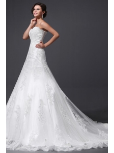 A-Line Sweetheart Appliques and Lace Wedding Dress with Court Train