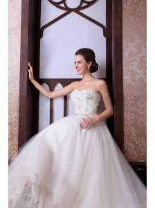 A-Line Sweetheart Floor-length Beading Tulle Wedding Dress