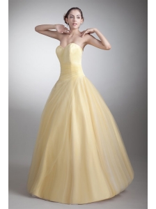 A-line Sweetheart Full Length Ruche Quinceanera Dress in Light Yellow