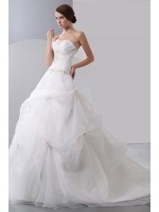 Ball Gown Strapless Beading Zipper Up Organza Wedding Dress