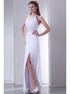Column Scoop Criss Cross Chiffon Wedding Dress with Beading