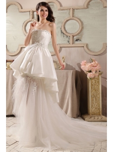 Cute A-Line Strapless Beading Tulle Wedding Dress with Court Train