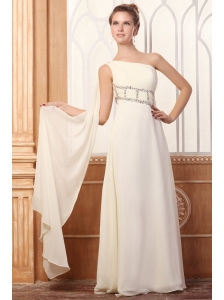 Empire One Shoulder Beading Watteau Train Chiffon Wedding Dress
