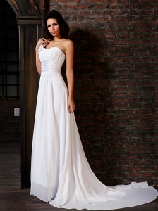 Empire Strapless Court Train Lace Up Chiffon Wedding Dress Beach
