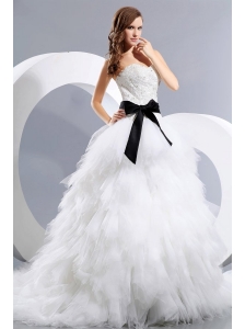Luxurious A-Line Sweetheart Beading Court Train Tulle Wedding Dress