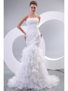 Luxurious Mermaid Strapless Organza 2014 Wedding Dress with Zipper-up