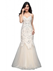 Mermaid  Halter Floor-length Tulle Criss Cross Wedding Dress