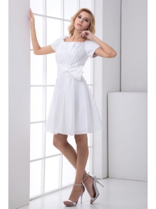Pretty A-line Scoop Short Sleeves Wedding Dress with Ruching