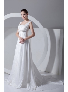 Simple Empire Square Taffeta Court Train Zipper Up Wedding Dress