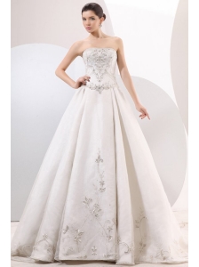Strapless A-line Embroidery and Beading Wedding Dress with Chapel Train