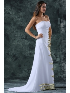 Strapless Empire Chiffon Sequins Wedding Dress with Sweep Train