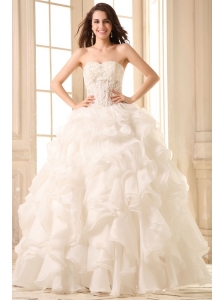 Sweetheart Ball Gown Appliques with Beading and Ruffles Wedding Dress