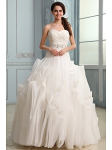 Sweetheart Beaded Decorate Waist Organza Wedding Dress with Ruffles