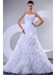 Sweetheart Mermaid Ruffles and Ruche Organza Wedding Dress