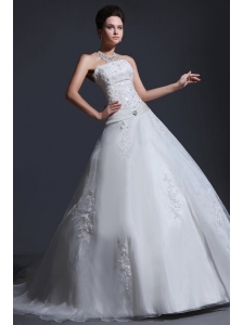 2014 Appliques Ball Gown Court Train Wedding Dress with Strapless