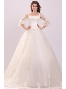 A-line Strapless Appliques Wedding Dress with 3/4 Length Sleeves