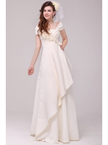 A-line Strapless Hand Made Flowers and Beading Wedding Dress