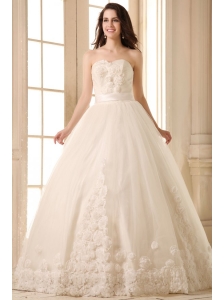 Ball Gown Sweetheart Hand Made Flowers Sweep Train Wedding Dress