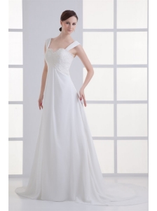 Clasp Handle Court Train Empire Straps Wedding Dress with Lace