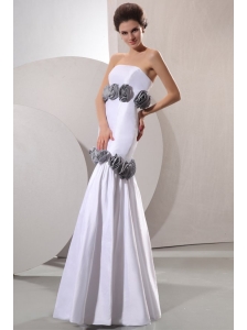 Column Strapless Floor-length Wedding Dress with Gray Hand Made Flowers