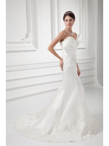 Column Sweetheart Appliques Court Train Satin  Wedding Dress