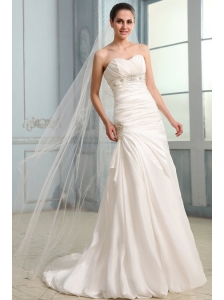 Column Sweetheart Beaded Decorate Taffeta Sweep Train Wedding Dress