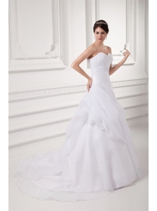 Court Train Elegant A-line Sweetheart Wedding Dress with Pick-ups