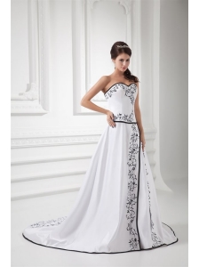Elegant A-line Sweetheart Chapel Train Wedding Dress with Embroidery