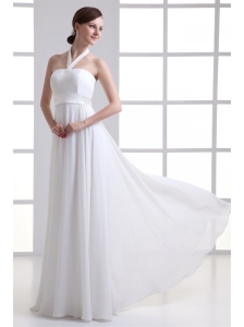 Empire Halter Top Ruching Chiffon Floor-length Wedding Dress
