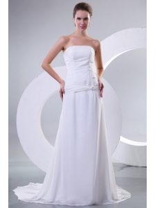 Empire Strapless Beaded Decorate Bodice Sweep Train Wedding Dress